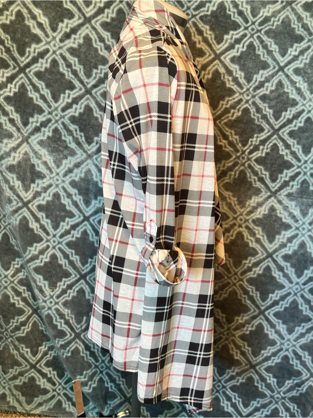 Plaid Open Front Cardigan with Tie - Picture 2 of 5
